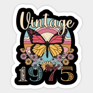 Floral Butterfly Retro Vintage 1975 48th Birthday Sticker